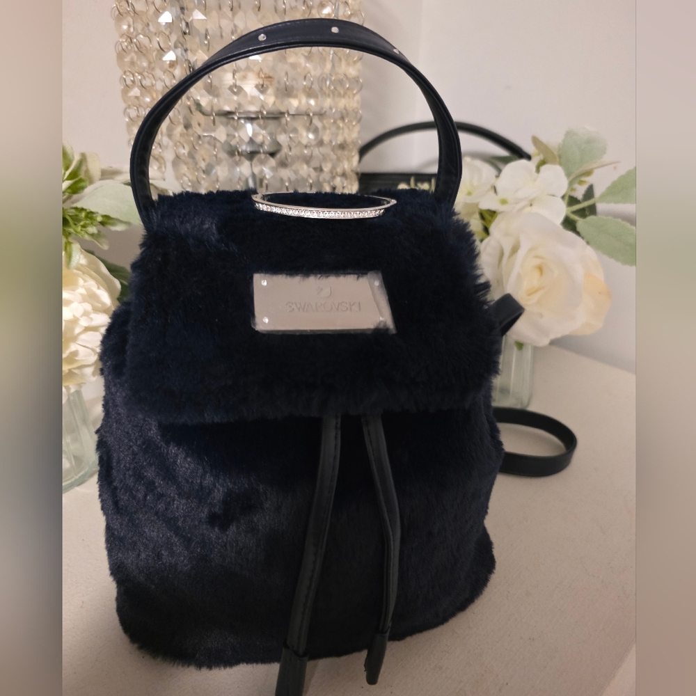 Swarovski Blue Faux Fur Women's Bag With Bracelet